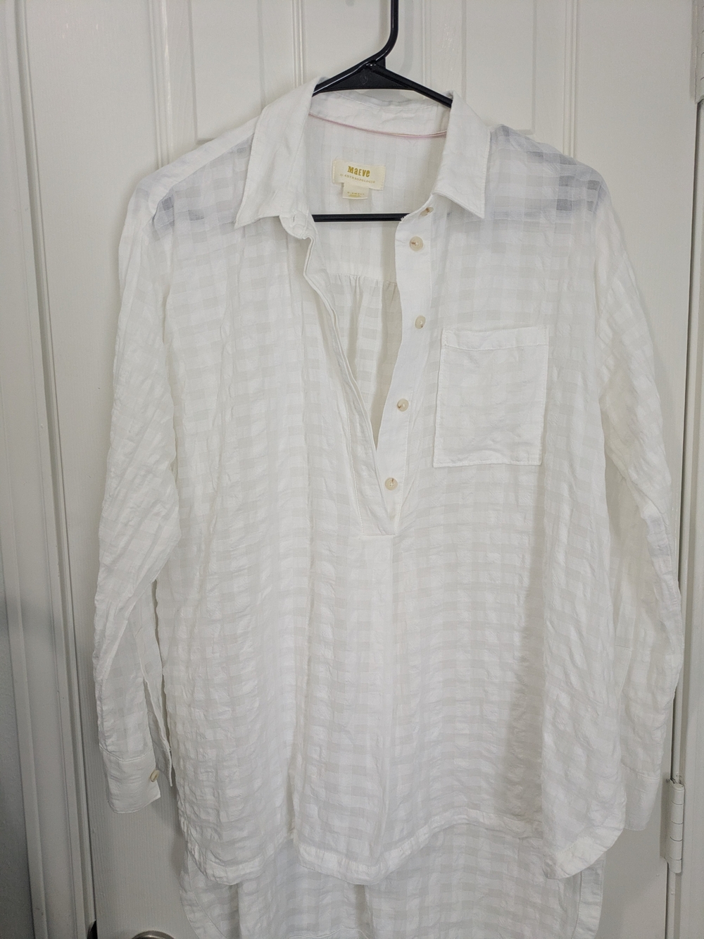 Maeve Anthropologie  Beutiful White Textured Lightweight Button-Up Shirt